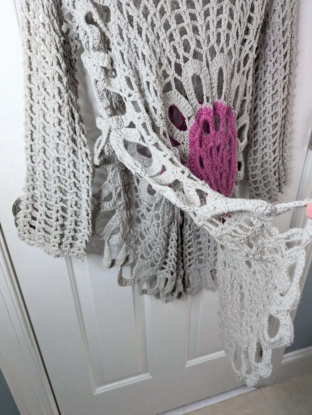 Boho Crochet Open Knit Sweater Asymmetrical Cover-up S/M